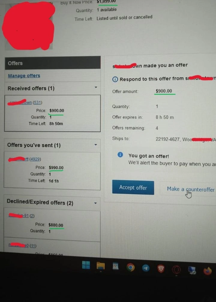 Offer received from a real buyer